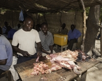 Preparazione spiedini di carne al mercato di Maroua Foto n. 7150