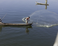 Pescatori sul Lago Amarapura ripresi dal ponte in tek U Bein Foto n. AOK7329