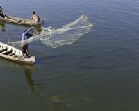 Pescatori sul Lago Amarapura ripresi dal ponte in tek U Bein Foto n. AOK7336